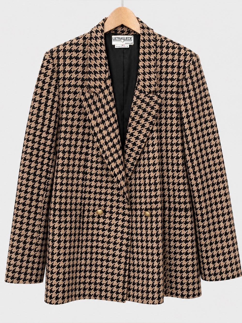 VTG Count Romi Ultrasuede Houndstooth Blazer Trench Jacket Sz 12 ILGWU USA Made